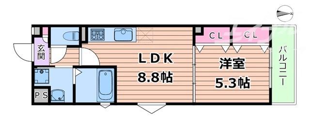 ピレーネ一津屋(1LDK/2階)の間取り写真