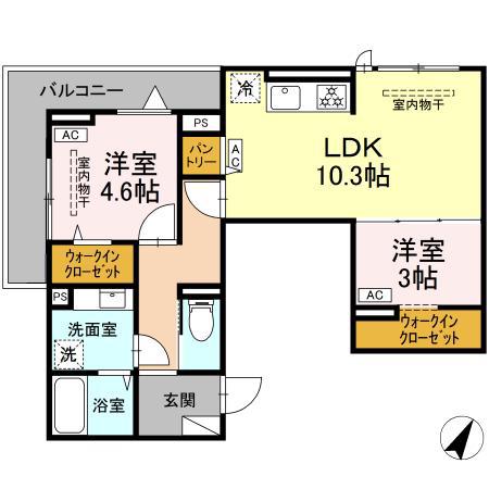 トゥトゥアジュール(2LDK/2階)の間取り写真