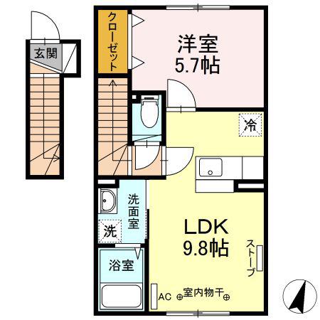 グランモアクラルテ(1LDK/2階)の間取り写真
