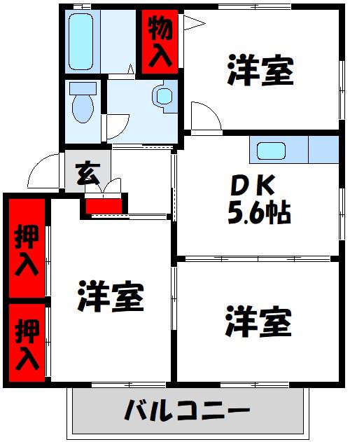 ディアス元岡 I(3DK/1階)の間取り写真
