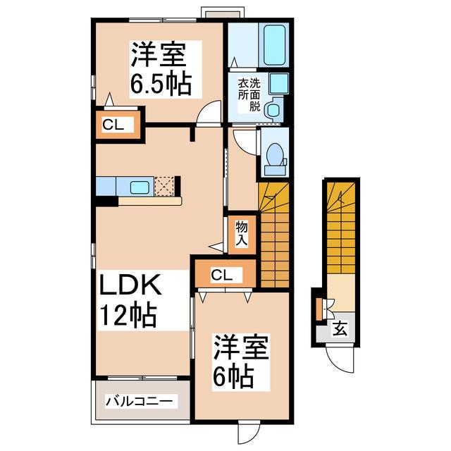 ヴィラスクエアA・B・C(2LDK/2階)の間取り写真