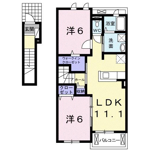 グリーングラス(2LDK/2階)の間取り写真