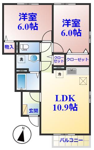 イーストヒルズ(2LDK/1階)の間取り写真