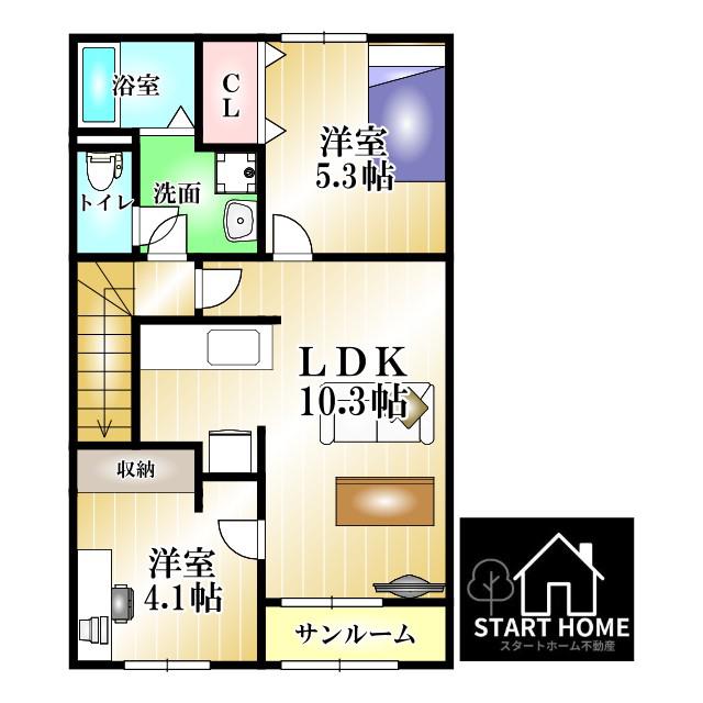 ポルト・ボヌールK I(2LDK/2階)の間取り写真