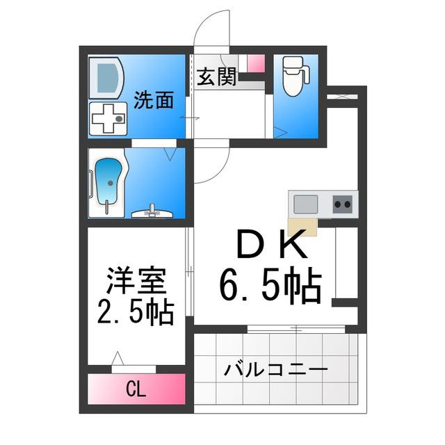 西湊町エヌエム・セント(1DK/2階)の間取り写真