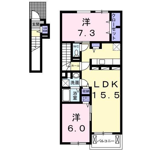 グレイス・カーサ III(2LDK/2階)の間取り写真