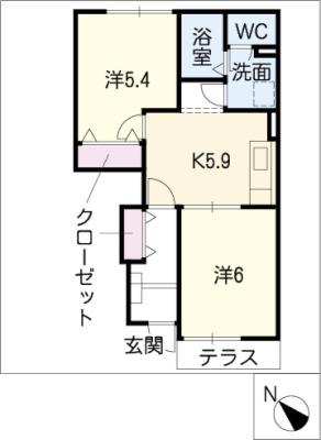 シャルマン横須賀(2DK/1階)の間取り写真
