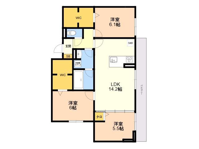 トリシア長丘(3LDK/2階)の間取り写真