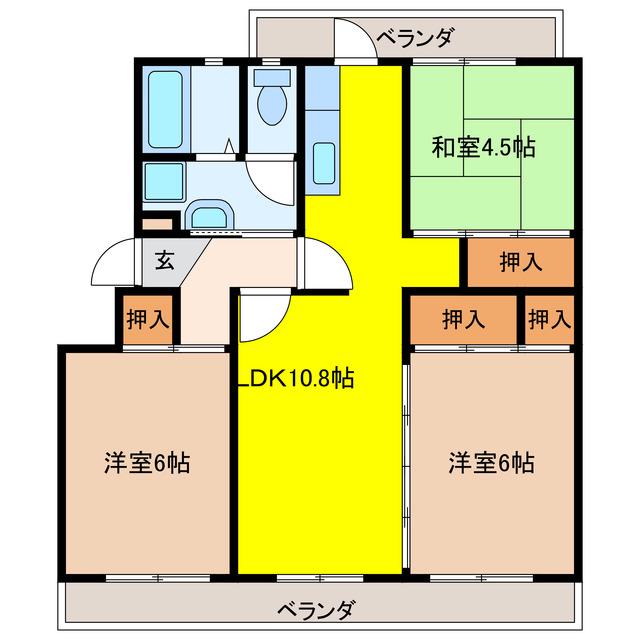 クロノスX佐世保黒髪 B(3LDK/2階)の間取り写真
