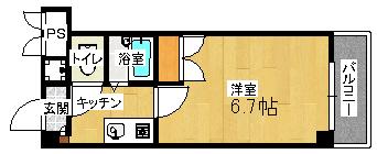 ピアパーク高美(1K/6階)の間取り写真