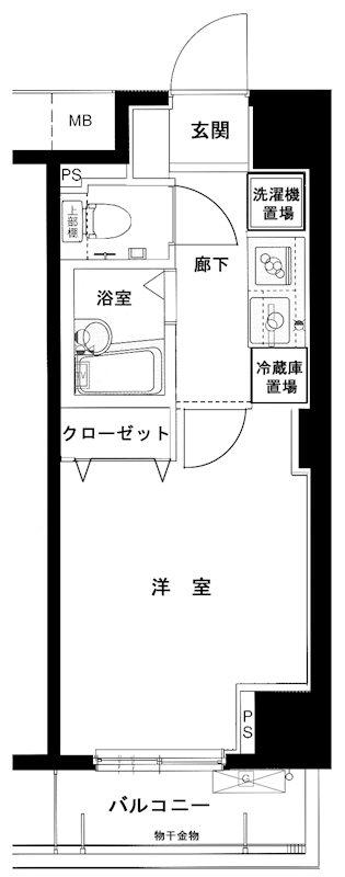 メインステージ西新宿(1K/2階)の間取り写真