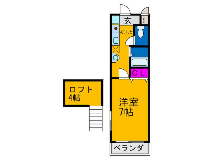 カーサプロント(1K/2階)の間取り写真