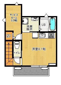 センターフィールドS(ワンルーム/3階)の間取り写真