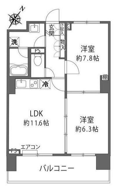 ベェルヴェル稲城(2LDK/6階)の間取り写真