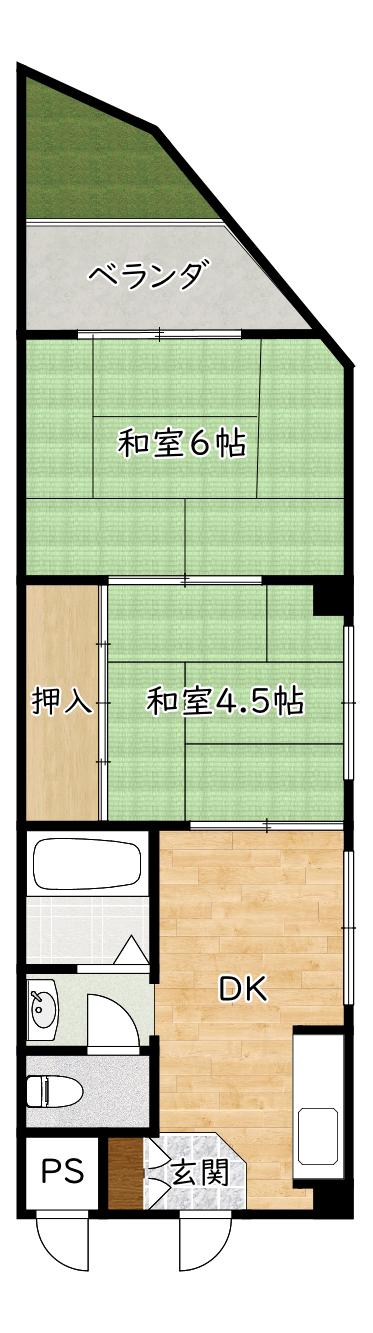 冨士パールマンション(2DK/1階)の間取り写真