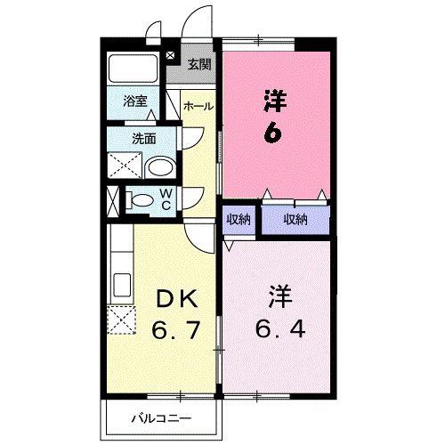 リッソブレーヌ(2DK/2階)の間取り写真