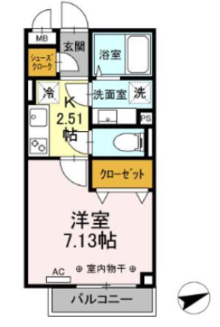 プレシャスコート聖蹟(1K/3階)の間取り写真