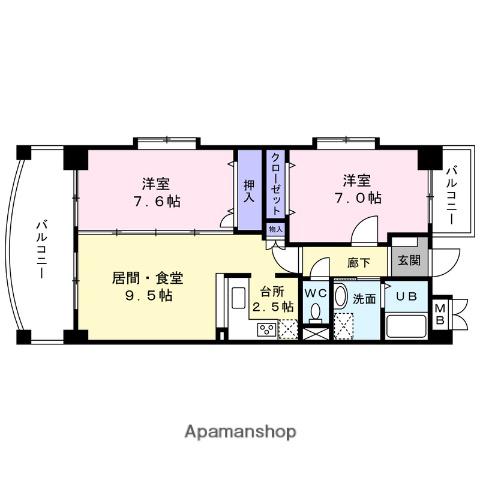 グラントゥール姪浜(2LDK/6階)の間取り写真