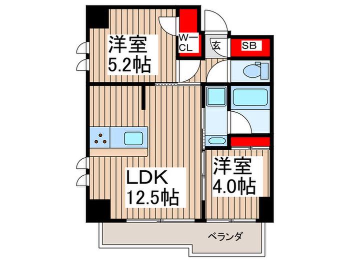 カロータ(2LDK/9階)の間取り写真