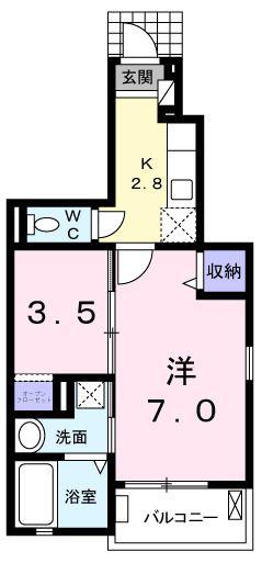 ルレエシャトーII(1K/1階)の間取り写真