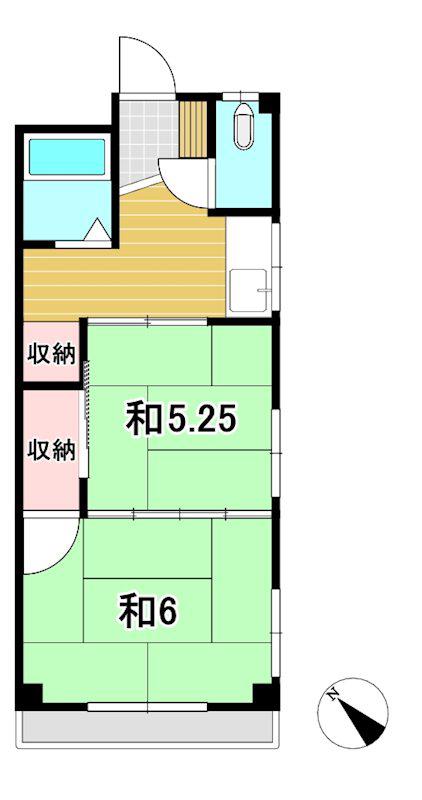 一番街B棟(2K/2階)の間取り写真