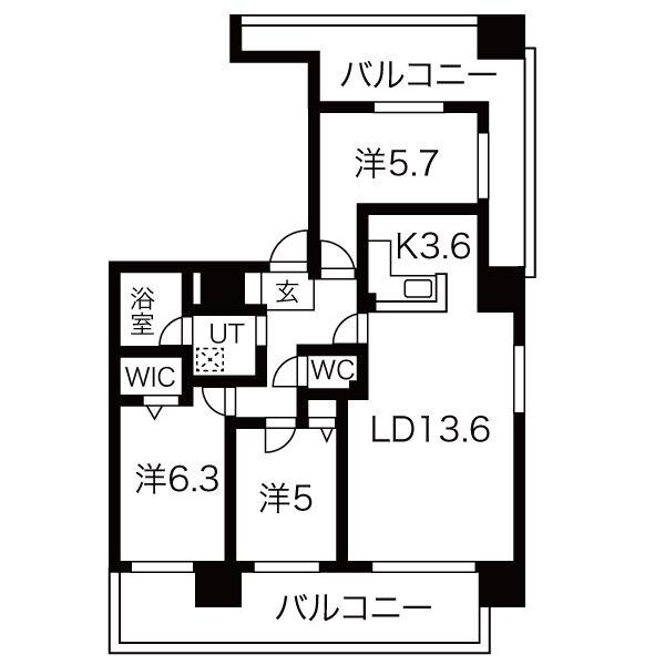 南円山シャトー桂和(3LDK/5階)の間取り写真