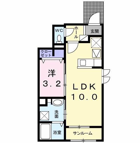 シャイン(1LDK/1階)の間取り写真