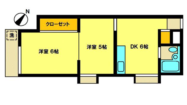 ヴィラ麻布(2DK/2階)の間取り写真
