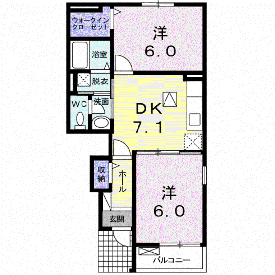 ピーヌスKEI(2DK/1階)の間取り写真