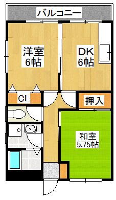 コーポ塚本(2DK/1階)の間取り写真