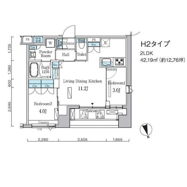 プライマル中央ミナト(2LDK/9階)の間取り写真