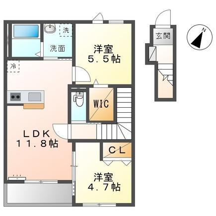 チャコールII番館(2LDK/2階)の間取り写真