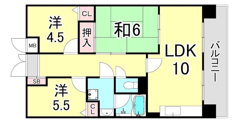 フェリエ苦楽園(3LDK/3階)の間取り写真