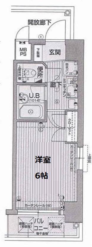 ラナップスクエア同心(1K/2階)の間取り写真