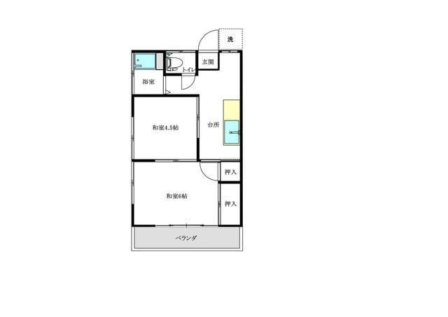 コーポ絹ヶ丘(2K/2階)の間取り写真