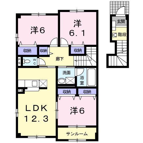 ウィンベル(3LDK/2階)の間取り写真