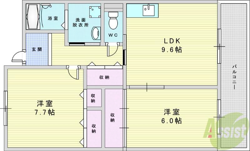 ICUBE南千里(2LDK/4階)の間取り写真