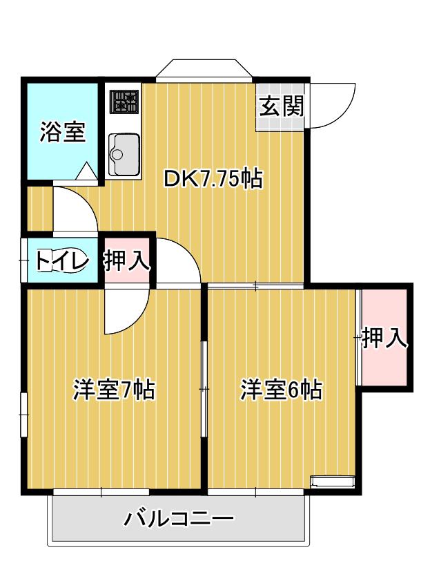 ニューキャピタルハイツ川田(2DK/2階)の間取り写真