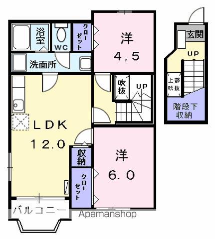 ミルトニアB(2LDK/2階)の間取り写真