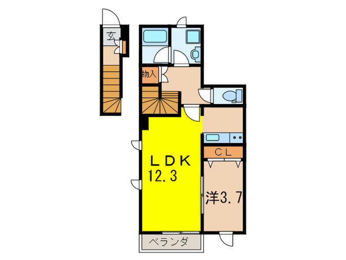 ヴィラ ボヌール(1LDK/2階)の間取り写真