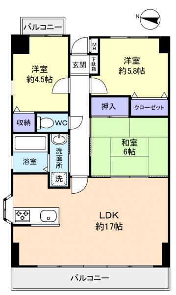 ラフィーネ八千代(3LDK/4階)の間取り写真