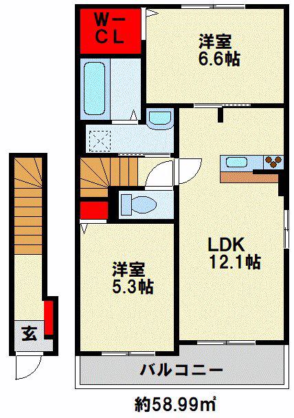 サンリヴァーサイド行橋B(2LDK/2階)の間取り写真