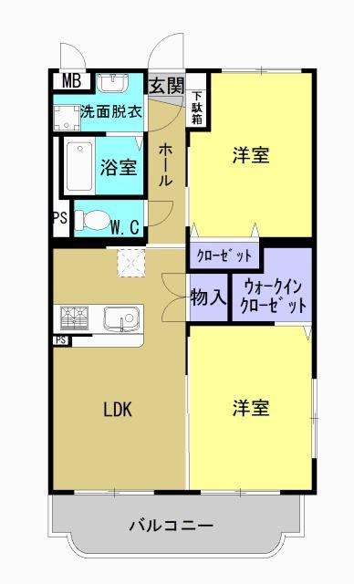 プレジールK(2LDK/2階)の間取り写真