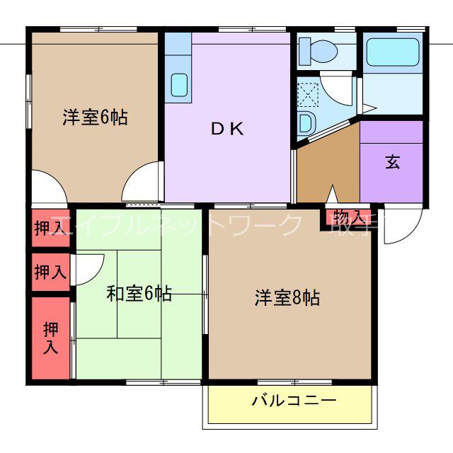 パークタウン白山D(3DK/2階)の間取り写真