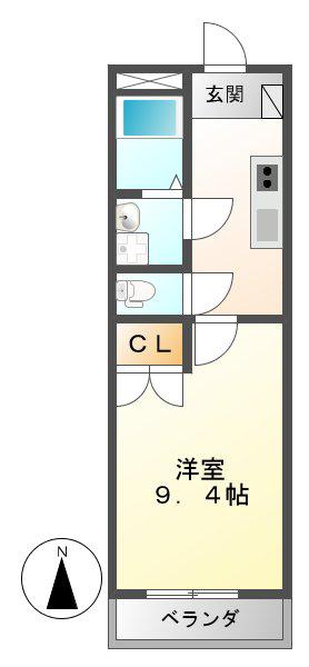 プランドールかの里(1K/1階)の間取り写真