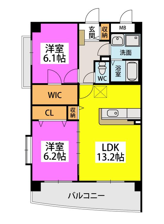グリシーヌ空港(2LDK/3階)の間取り写真