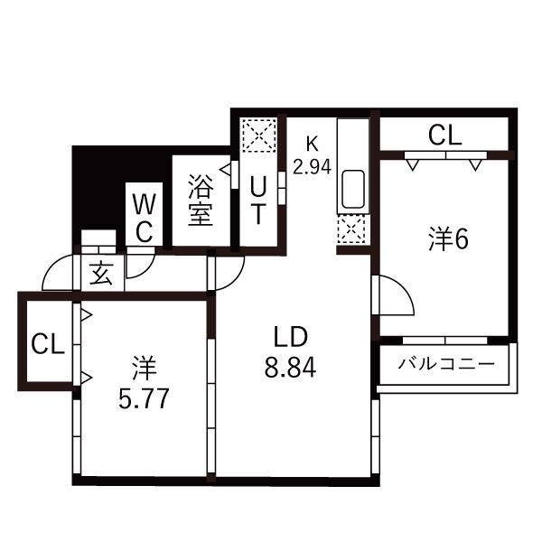 ハピネス八軒(2LDK/4階)の間取り写真