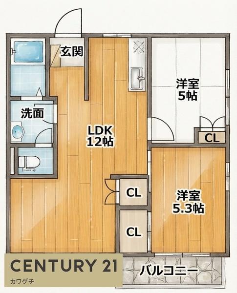メゾンアピア A(2LDK/1階)の間取り写真