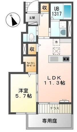 ヴェルジュール佐土(1LDK/1階)の間取り写真