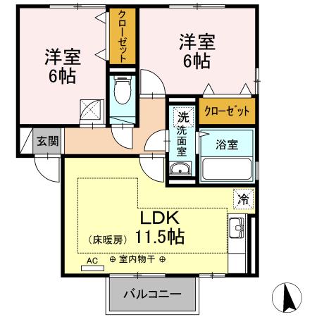 サザンスクエア(2LDK/1階)の間取り写真
